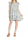 She + Sky Ruffle Sleeve Floral Mini Dress In Blue In Blue