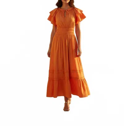 She + Sky Ruffled Sleeve Waist Elastic Side Pocket Midi Dress In Cobalt Blue In Orange