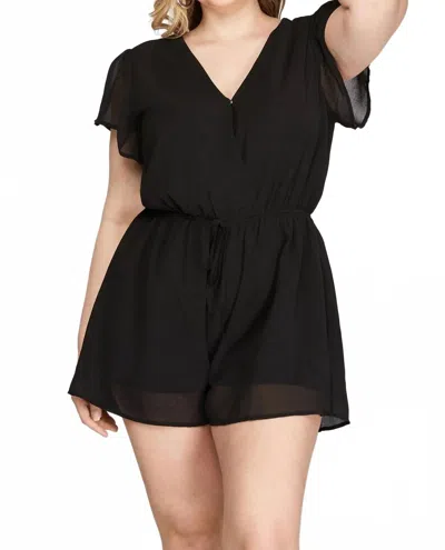 She + Sky Ruffled Woven Romper In Black