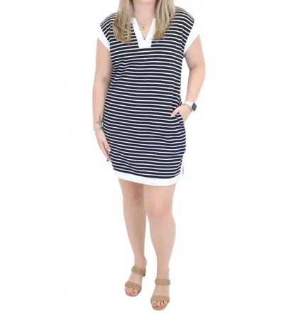 She + Sky Sailor Shift Dress With Pockets In Black & White In Blue