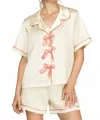 She + Sky Satin Bow Pajama In Cream In Neutral
