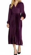 She + Sky Satin Midi Pleated Dress In Plum In Brown