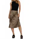 She + Sky Satin Midi Skirt In Leopard Print In Brown