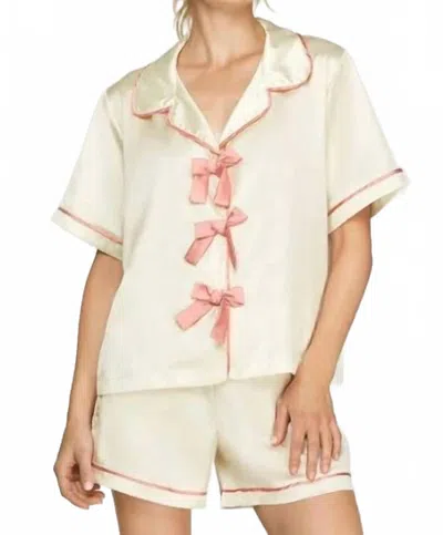 She + Sky Satin Pajama Set In Cream/pink In Neutral