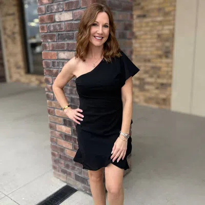 She + Sky Secret Love Flutter Dress In Black In Gold