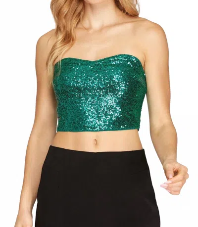 She + Sky Sequin Crop Tube Top In Emerald In Green