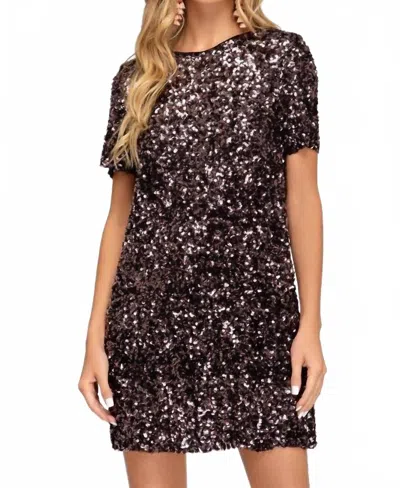She + Sky Sequin Mini Party Dress In Plum In Burgundy