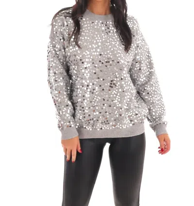 She + Sky Shimmer Season Sequin Sweater In Grey