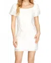 She + Sky Short Puff Sleeve Woven Jacquard Dress In Off White In White