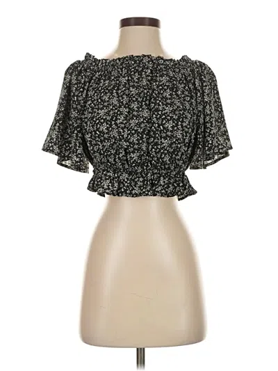 Pre-owned She + Sky Short Sleeve Blouse In Black