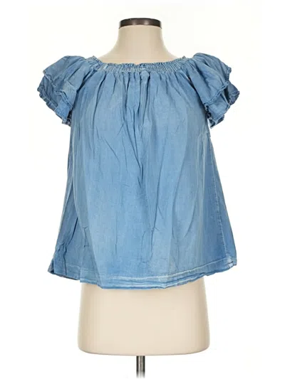 Pre-owned She + Sky Short Sleeve Blouse In Blue
