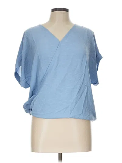 Pre-owned She + Sky Short Sleeve Blouse In Blue