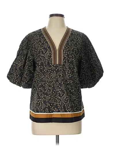 Pre-owned She + Sky Short Sleeve Blouse In Gold