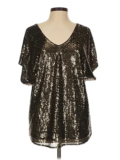 Pre-owned She + Sky Short Sleeve Blouse In Gold