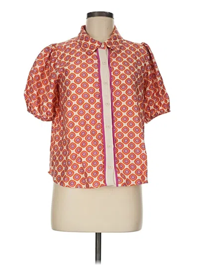 Pre-owned She + Sky Short Sleeve Blouse In Orange