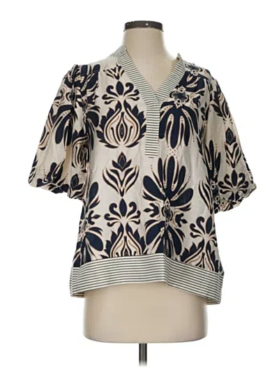 Pre-owned She + Sky Short Sleeve Blouse In White