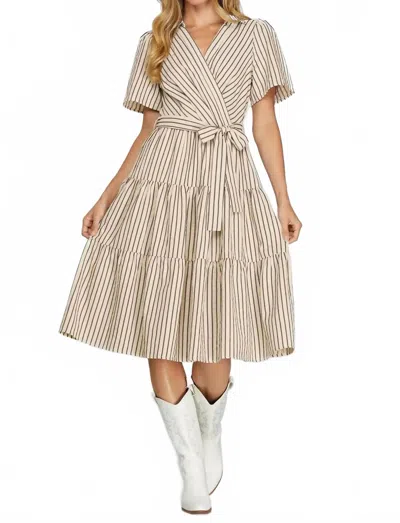 She + Sky Short Sleeve Button Down Dress In Tan In Neutral