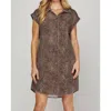 She + Sky Short Sleeve Leopard Twill Washed Shirt Dress With Pocket In Multi In Multi