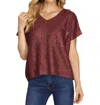 She + Sky Short Sleeve Metallic Coated Sweater In Red In Red