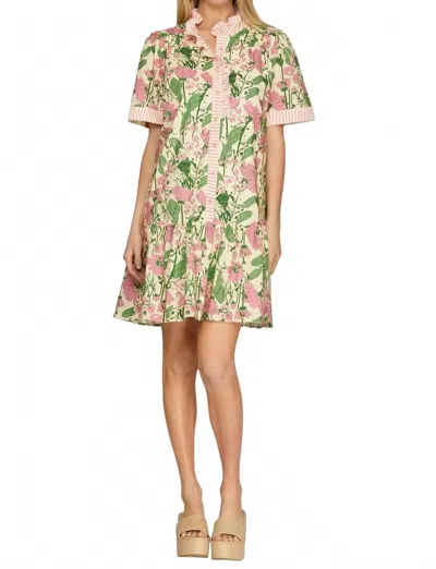 She + Sky Short Sleeve Mini Printed Dress In Pink