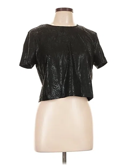 Pre-owned She + Sky Short Sleeve Top Black Metallic Pattern Keyhole Neckline Tops