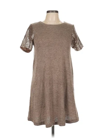 She + Sky Short Sleeve Top Brown Crew Neck Tops