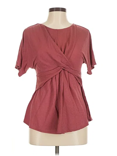 Pre-owned She + Sky Short Sleeve Top Burgundy Plunge Neckline Tops