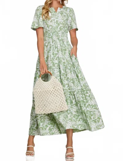 She + Sky Short Sleeve Woven Floral Maxi Dress W/pockets In Green