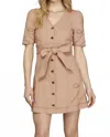 She + Sky Short Sleeved Twill Cow Girl Dress In Rose In Brown