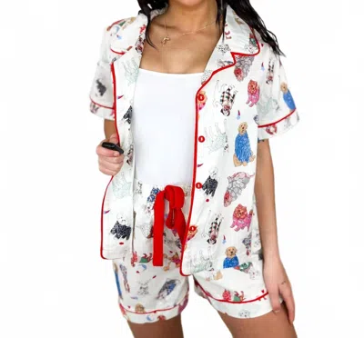 She + Sky Sleepy Pup High-rise Cotton Pj Set In Ivory In White