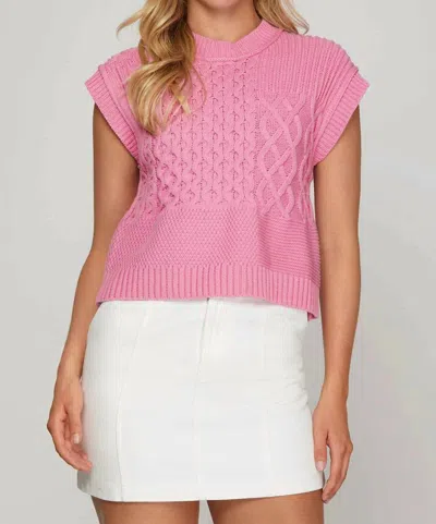 She + Sky Sleeveless Cable Knit Sweater In Pink