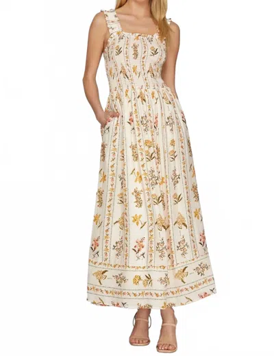She + Sky Sleeveless Print Smocked Maxi Dress In Beige In Multi