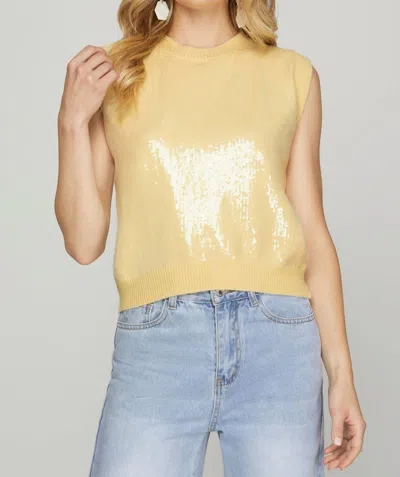 She + Sky Sleeveless Sequin Knit Sweater Top In Light Yellow In Gold