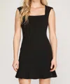 She + Sky Sleeveless Shoulder Padded Dress In Black In Black
