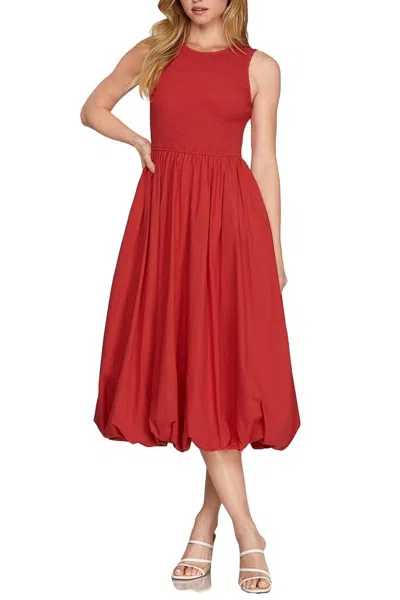 She + Sky Sleeveless Smocked Top Woven Midi Bubble Dress In Red