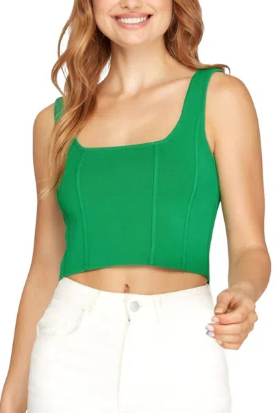 She + Sky Sleeveless Square Neck Knit Crop Top In Green