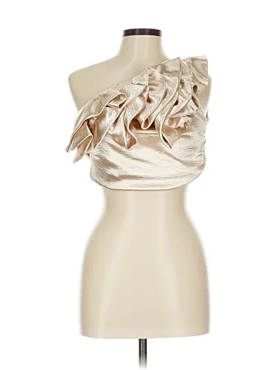 She + Sky Sleeveless Top Gold One Shoulder Neckline Tops
