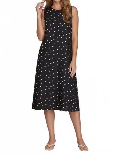 She + Sky Sleeveless Woven Polka Dot Midi Dress In Black