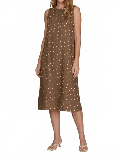 She + Sky Sleeveless Woven Polka Dot Midi Dress In Brown In Multi
