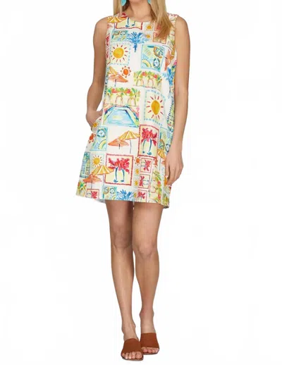 She + Sky Sleeveless Woven Print A-line Mini Dress With Pockets In Multi