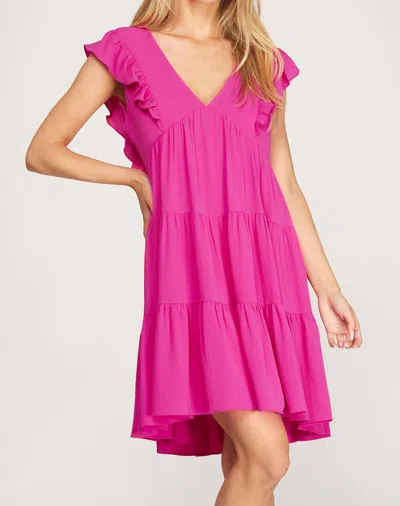 She + Sky Sleeveless Woven Ruffled Dress In Magenta Pink