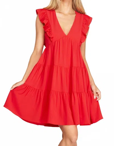 She + Sky Sleeveless Woven Ruffled Dress In Red