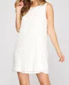 She + Sky Sleeveless Woven Textured Dress In White In White