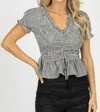 She + Sky Smocked Peplum Top In Black Gingham In Multi