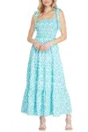 She + Sky Smocked Tiered Maxi Dress In Aqua In Multi