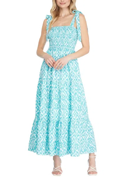 She + Sky Smocked Tiered Maxi Dress In Aqua In Multi