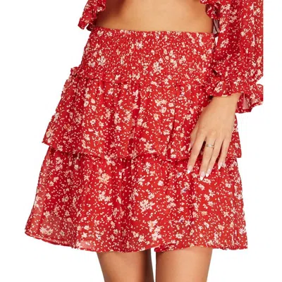 She + Sky Smocked Waist Floral Skirt In Red