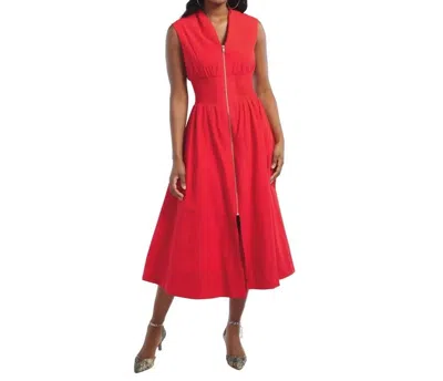 She + Sky Smocked Waist Midi Dress In Red