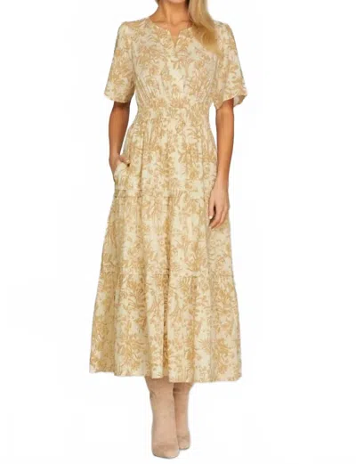 She + Sky Soft Launch Floral Midi Dress In Cream/taupe In Neutral