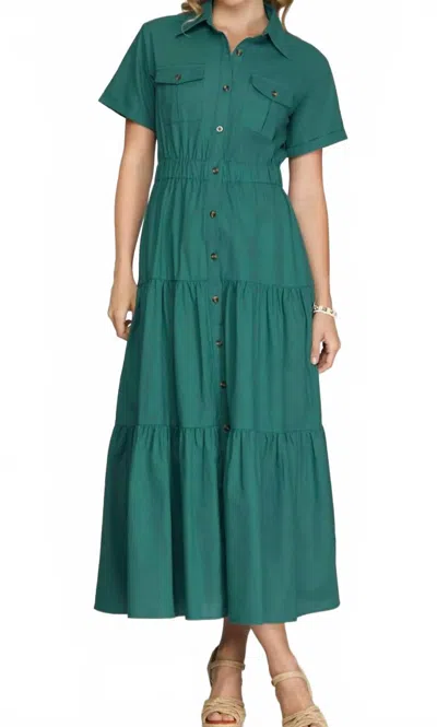 She + Sky Solid Woven Dress In Teal In Green